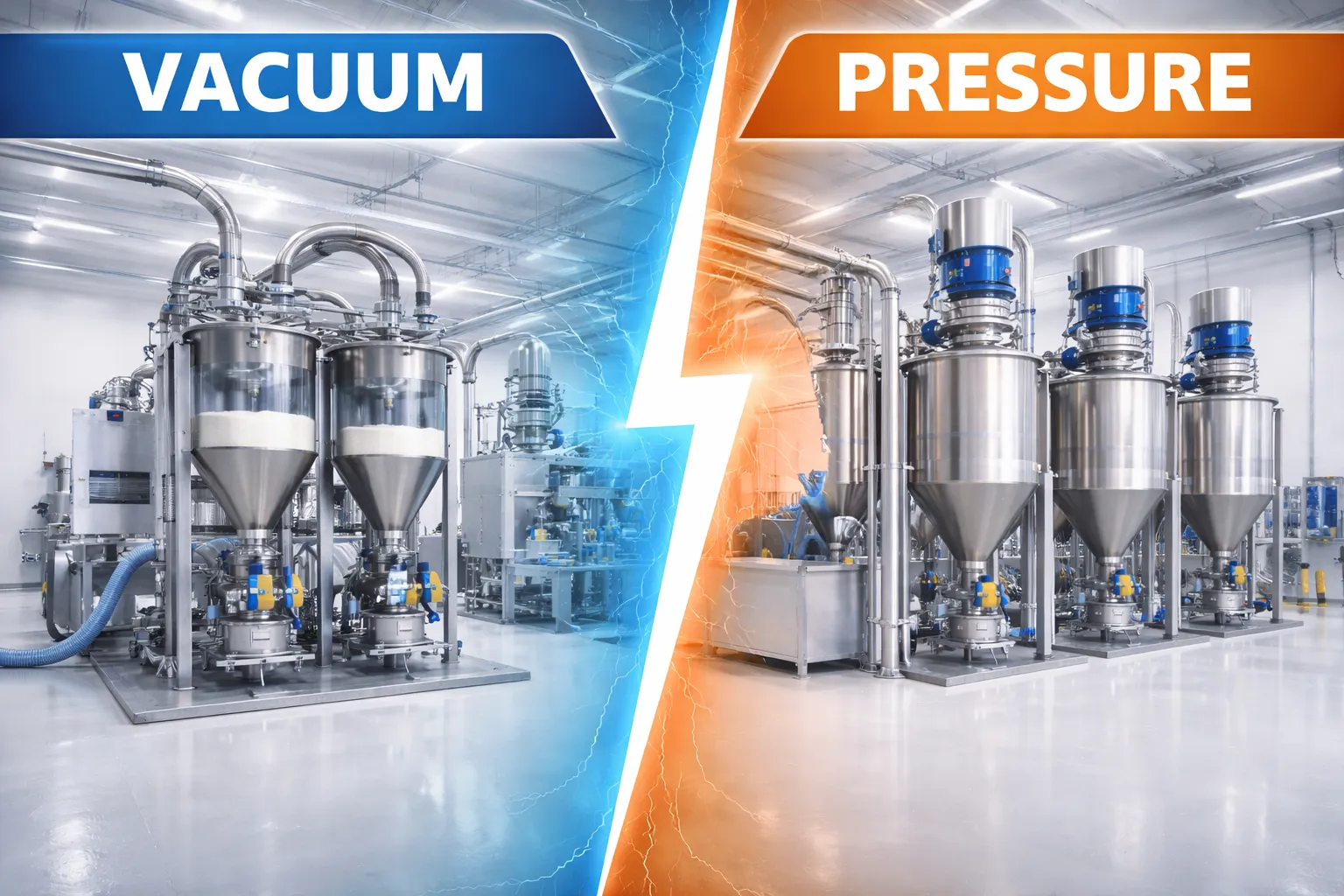 ประเภทของ Pneumatic Conveying System: แบบแรงดูด (Vacuum) และแรงดัน (Pressure) ต่างกันอย่างไร?